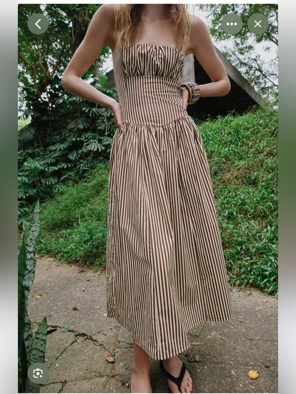 ZARA Brown and Cream Striped Maxi Dress